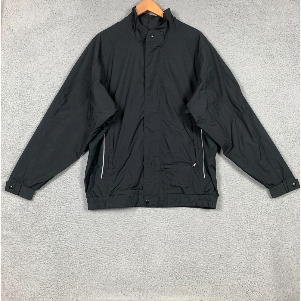 DryJoys Footjoy Golf Jacket Men's Large Black Snap Zip Up Wind Proof Outdoor